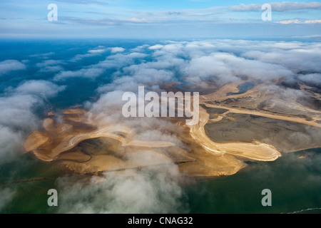 France, Calvados, Merville Franceville Plage, sandbanks in the mouth of the Orne (aerial view) Stock Photo