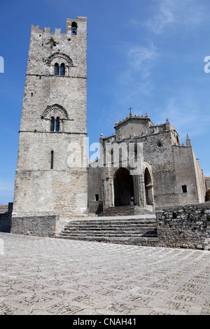 The Royal Cathedral Church and St. Frederick's Bell Tower in Erice, Sicily, Italy Stock Photo