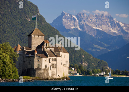 Suisse, Canton of Vaud, Lake Geneva, Veytaux, Chillon Castle at South Montreux Stock Photo
