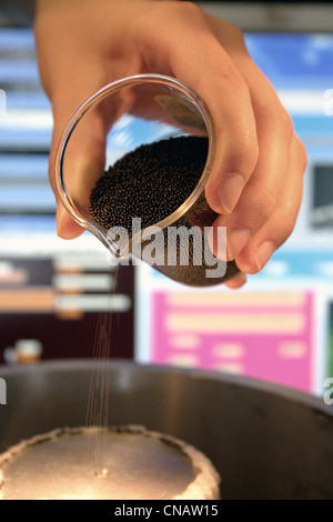 A researcher or student of physics or chemistry doing a scientific experiment in the lab. Stock Photo