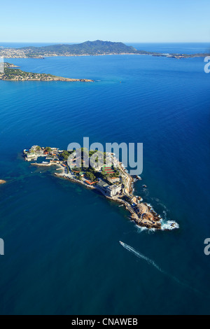 France, Var, Bandol, Ile de Bendor, in the background Cap Sicie (aerial view) Stock Photo