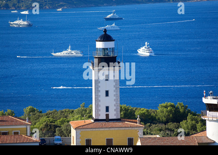 France, Var, Ramatuelle, Saint Tropez peninsula, Cap Camarat, the lighthouse (aerial view) Stock Photo