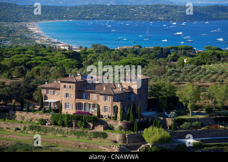 France, Var, Ramatuelle, Saint Tropez peninsula, Cap Camarat (aerial view) Stock Photo