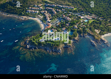 France, Var, Ramatuelle, Saint Tropez peninsula, Cap Camarat tip on good ground (aerial view) Stock Photo