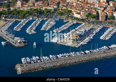 France, Var, Golfe de Saint Tropez, Sainte Maxime, the port (aerial view) Stock Photo