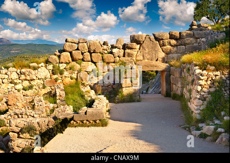 Mycenae Lion Gate & citadel walls built in 1350 B.C and its cyclopean style walls due to the vast size of the blocks. Greece Stock Photo