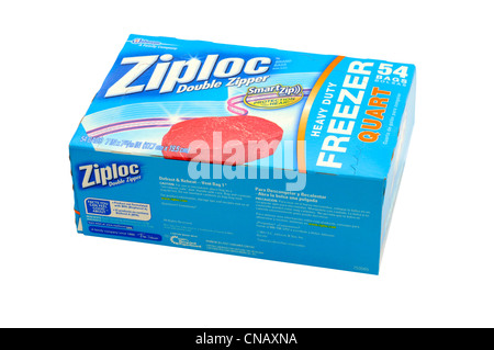Box on Quart Size Ziploc Plastic Bags on a White Background Stock Photo