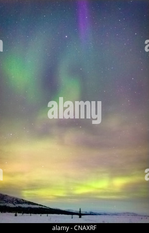 View of Northern Lights over Eureka Summit, Glenn Highway, Southcentral Alaska, Winter Stock Photo