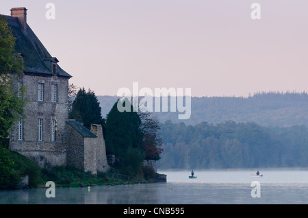 France, Ille et Vilaine, Paimpont, pond and abbey of Paimpont Stock Photo