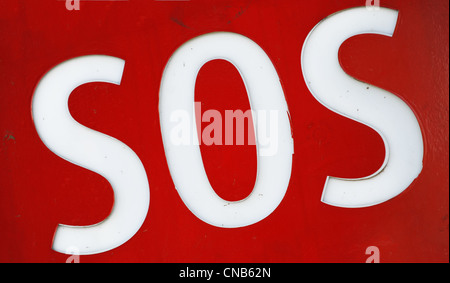 Isolated rescue information place. Sos on the column first aid. Stock Photo