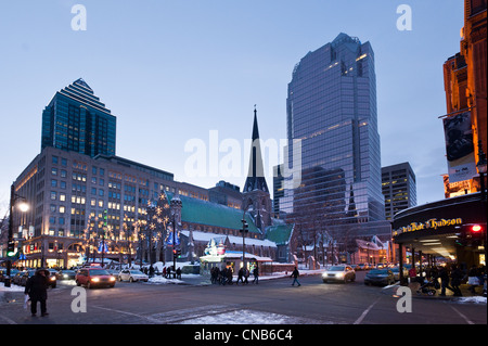 Canada, Quebec Province, Montreal, Christ Church Anglican Cathedral in Rue Sainte Catherine Stock Photo