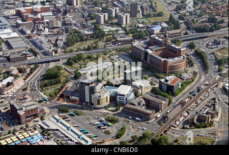 aerial view of the Quarry Hill area of Leeds, St Peter's Street and the A64M Stock Photo