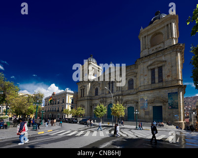 The Cathedral,  presidential palace behind, Plaza Murillo, government district La Paz, Bolivia Stock Photo