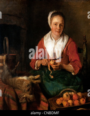 The apple peeler Gabriel METSU 1629 - 1667 Dutch Netherlands Stock Photo