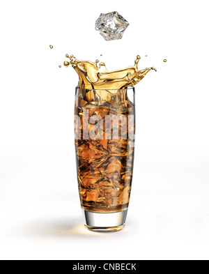 Ice Cubes Falling Into Glass on a white background. 3d render Stock ...