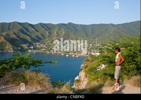 Colombia, Magdalena Department, Taganga, typical fishing village on the Caribbean coast, the bay Stock Photo