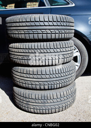 Set of used winter tyres Stock Photo