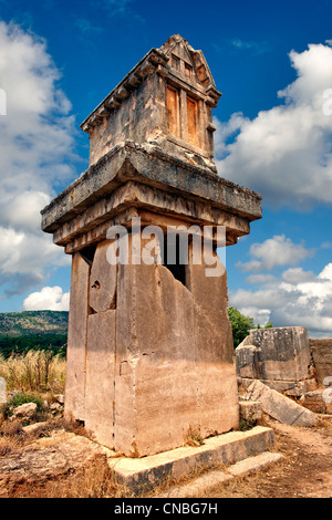 Lycian  marble pillar tomb from 480-470 B.C.  Xanthos UNESCO World Heritage Archaeological Site, Turkey Stock Photo