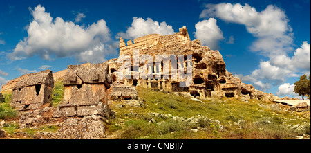 Tlos acropolis and Lycian house and temple-type rock-cut tombs. Anatolia Turkey Stock Photo