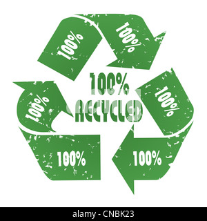 Three-arrow green 100% Recycled symbol with grunge effect - recycle concept Stock Photo