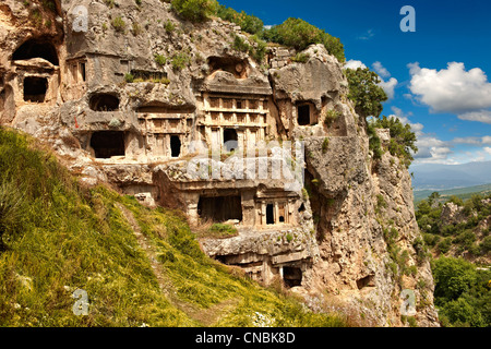 Tlos acropolis and Lycian house and temple-type rock-cut tombs. Anatolia Turkey Stock Photo