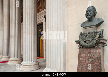 Austria, Vienna, Parliament built in 1884 by Theophil Hansen, who found inspiration in ancient Greek architecture, his bust Stock Photo