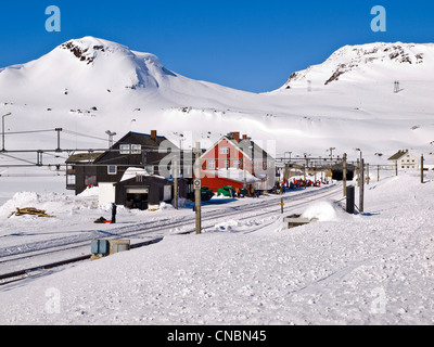 Finse railway station on the Hardanger plateau in Norway, winter. On the Oslo to Bergen railway Stock Photo