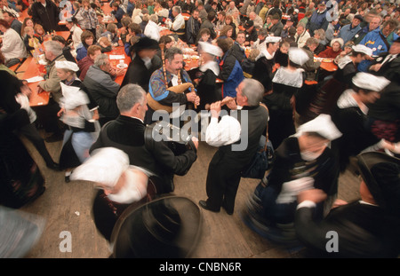 A Breton folk dance group performing in a marquee, Rosstag in St.Maergen, Germany Stock Photo