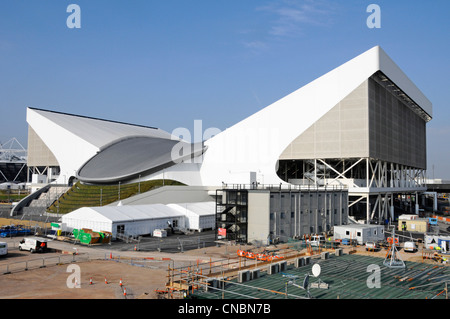2012 Olympic Aquatic centre main structure with two temporary wing stand structures left & right Olympic Park Stratford Newham East London England Stock Photo