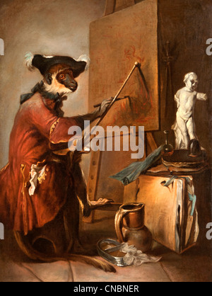 Le singe peintre - The Monkey Painter Jean Simeon Chardin  1699 – 1779 France French Stock Photo
