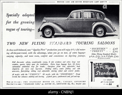 Original double page 1930s consumer magazine advertisement advertising STANDARD TOURING SALOON cars Stock Photo