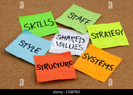 7S model for organizational culture, analysis and development (skills, staff, strategy, systems, structure, style, shared values Stock Photo