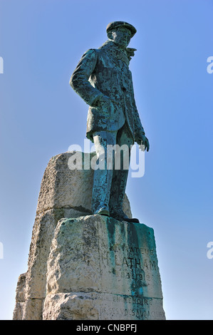 Statue of Hubert Latham, French aviation pioneer at Cap Blanc Nez, Côte d'Opale / Opal Coast, France Stock Photo