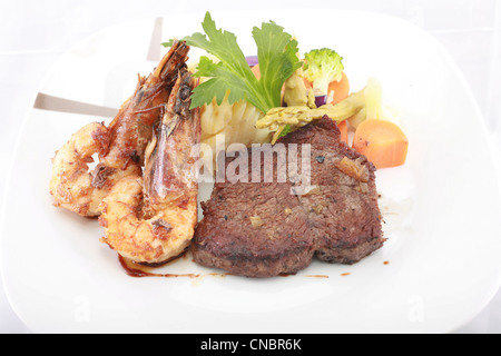 Steak with Jumbo Shrimp. Stock Photo