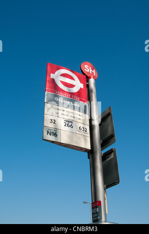 Bus stop sign on Edgware Road near Staples Corner, London. Stock Photo