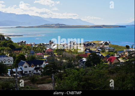 Ushuaia town and airport, Tierra del Fuego, Patagonia Stock Photo