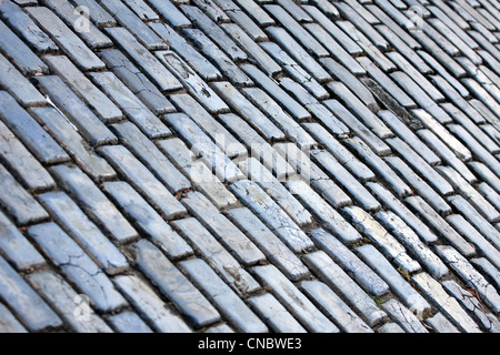 The famous blue tinted cobblestone lined streets of historic Old San Juan Puerto Rico. Stock Photo