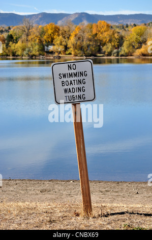 warning sign on lake Stock Photo