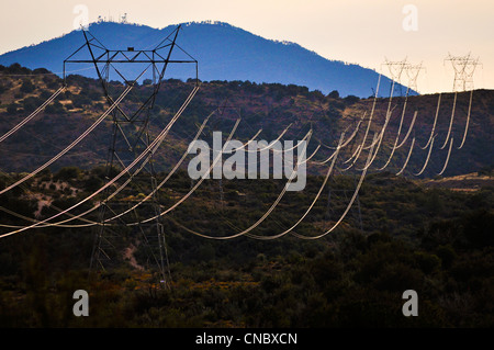 reflective power lines in Arizona Desert Landscape Stock Photo