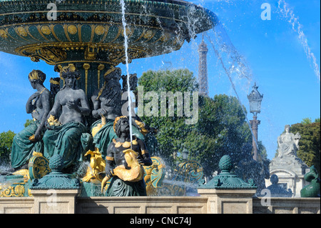 France, Paris, the place de la Concorde, the Fountain of the seas by Jacques Hittorff Stock Photo