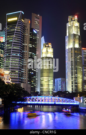Night view of Singapore central business district high rise buildings. Stock Photo