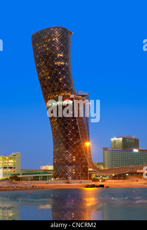 Abu Dhabi , Hyatt Capital gate Hotel at Dusk Stock Photo