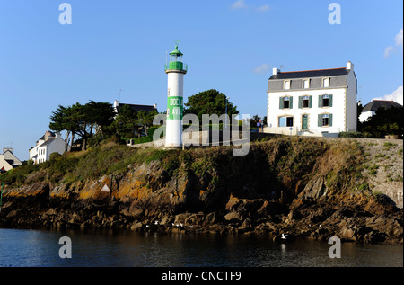 Doelan harbour,Aval lighthouse,Finistere ,Brittany,Bretagne,France Stock Photo