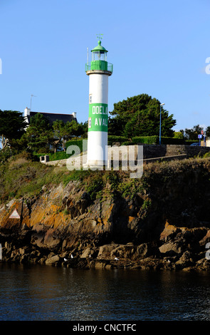 Doelan harbour,Aval lighthouse,Finistere ,Brittany,Bretagne,France Stock Photo