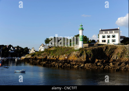 Doelan harbour,Aval lighthouse,Finistere ,Brittany,Bretagne,France Stock Photo