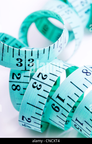 Macro View of tape measure close up. Stock Photo