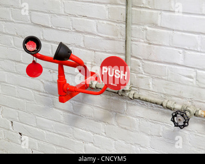 Emergency eyewash device station in factory in Groningen, the Netherlands Stock Photo