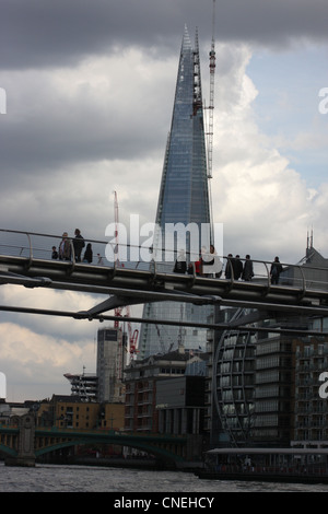 The Shard London with the Millennium Bridge Stock Photo