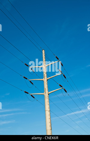 Modern-looking electricity pylons in the Cambridge Science Park, Cambridge, England Stock Photo