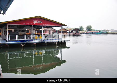 Floating restaurant on Mae Klong River, Kanchanaburi, Kanchanaburi Province, Thailand Stock Photo